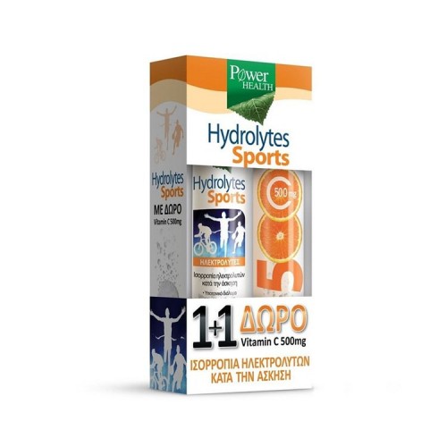 POWER HEALTH Hydrolytes Sports με Γεύση Λεμόνι - 20 αναβρ. δισκία & ΔΩΡΟ Βιταμίνη C 500mg - 20 αναβρ. δισκία