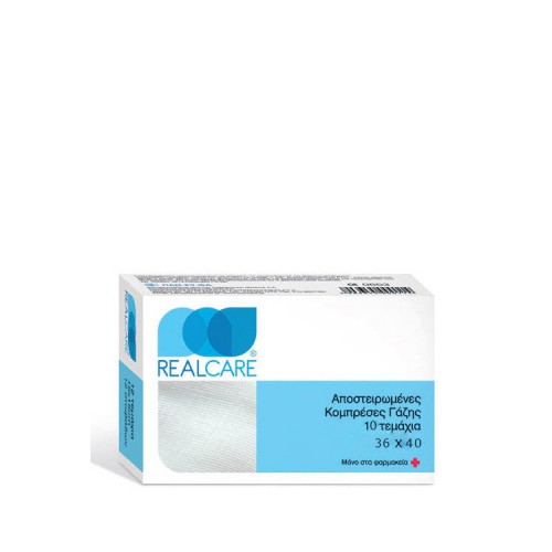 Real Care Αποστειρωμένες Κομπρέσες Γάζης - 36 Χ 40, 10 τεμάχια