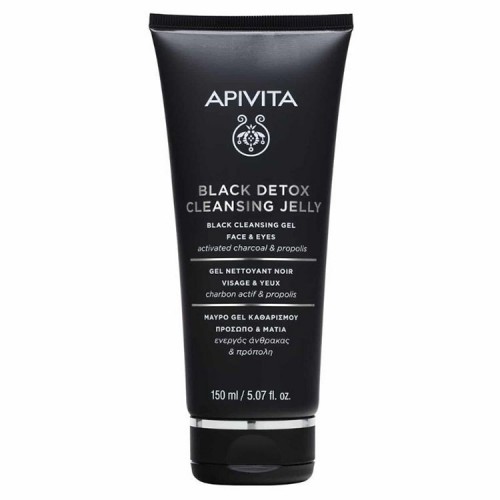 Apivita Cleansing Black Detox Cleansing Jelly, Μαύρο Gel Καθαρισμού με Πρόπολη & Ενεργό Άνθρακα για Πρόσωπο & Μάτια - 150ml