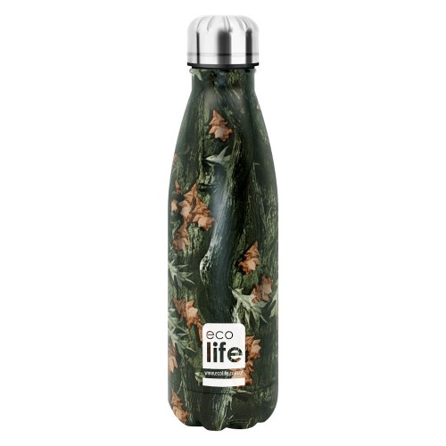 Ecolife Μεταλλικό Ανοξείδωτο INOX Παγούρι Θερμός 500ml, Χρώμα: Leaves , 1 τεμάχιο
