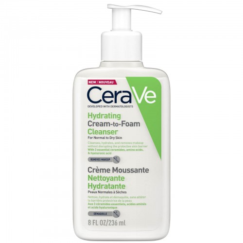 Cerave Hydrating Cream-to-Foam Cleanser Normal to Dry Skin Αφρώδης Κρέμα Καθαρισμού Για Κανονικό & Ξηρό Δέρμα, 236ml