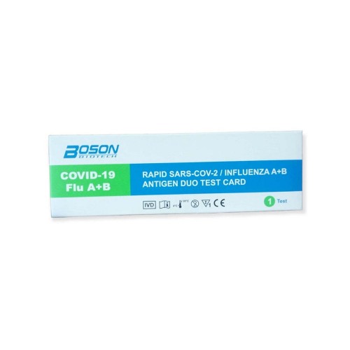 Boson Rapid Sars-CoV-2 / Influenza A+B Antigen Duo Test Card, Διαγνωστικό Τεστ Ταχείας Ανίχνευσης Αντιγόνων Covid-19 & Γρίπης A + B με Ρινικό Δείγμα, 1τμχ 