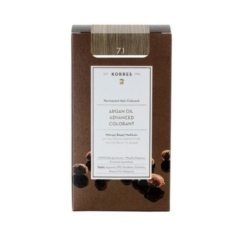 Korres Βαφή ARGAN OIL Advanced Colorant 7.1 Ξανθό Σαντρέ, 50ml
