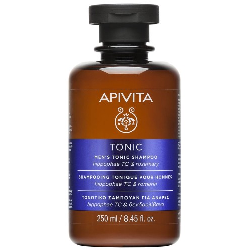 Apivita TONIC Φυσικό σαμπουάν κατά της Τριχόπτωσης για Άνδρες με Ιπποφαές, Δενδρολίβανο και Πρόπολη, Ευνοεί την ανάπτυξη υγιών μαλλιών, ενδυναμώνει και χαρίζει όγκο, 250ml 