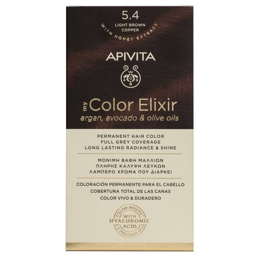 Apivita My Color Elixir Μόνιμη Βαφή Μαλλιών - No.5.4 Καστανό Ανοιχτό Χάλκινο, (50ml + 75ml +15ml)