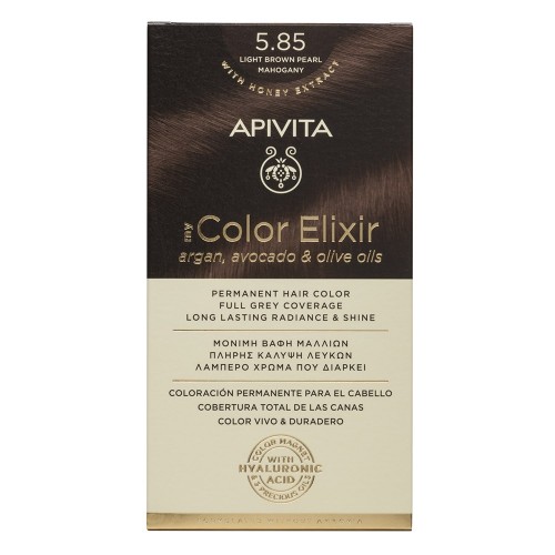 Apivita My Color Elixir Μόνιμη Βαφή Μαλλιών - No.5.85 Καστανό Ανοιχτό Περλέ Μαόνι, (50ml + 75ml +15ml)