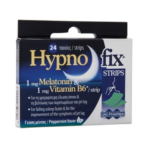 Uni-Pharma Hypno Fix Strips Συμπλήρωμα διατροφής με μελατονίνη - 24 ταινίες