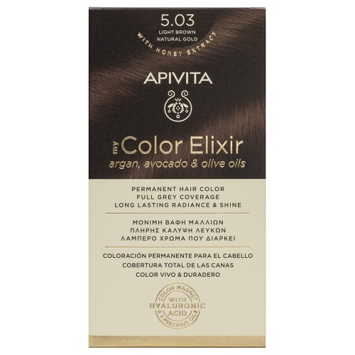 Apivita My Color Elixir Μόνιμη Βαφή Μαλλιών No 5.03 Καστανό Ανοιχτό Φυσικό Μελί - 1 τεμάχιο