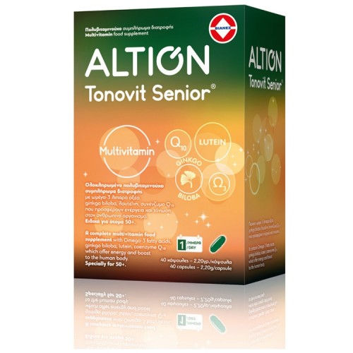 Altion Tonovit Senior Πολυβιταμίνη με Ω-3 Λιπαρά Οξέα και Gingko Biloba για Άνω των 50Ετών, Χωρίς Ιώδιο - 40 Μαλακές Κάψουλες