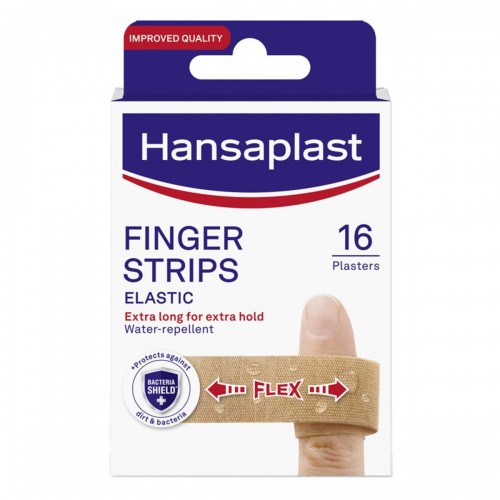 Hansaplast Elastic Finger Strips Πολύ ελαστικά επιθέματα για τα δάχτυλα για κάλυψη & προστασία μικρών πληγών, 16 Τεμάχια