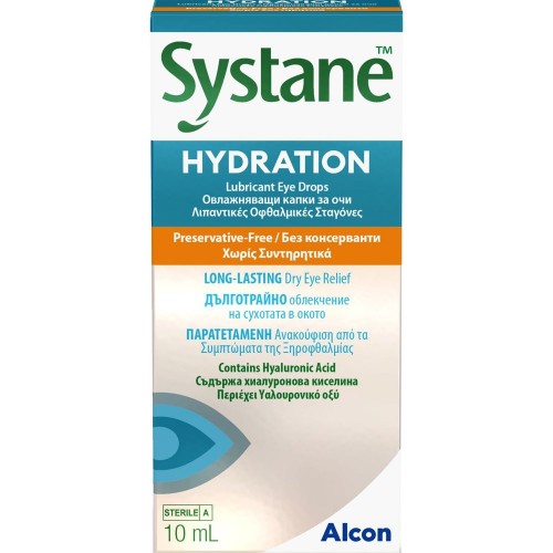 Alcon Systane Hydration Λιπαντικές Οφθαλμικές Σταγόνες με Υαλουρονικό Οξύ, 10 ml