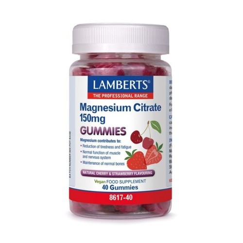 Lamberts Magnesium Citrate 150mg Gummies με Γεύση Φράουλα και Κεράσι, 40 Gummies