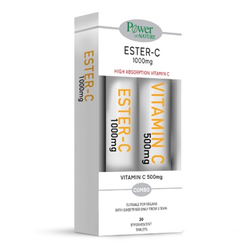 Power of Nature Promo (1+1) Ester C 1000mg Ροδάκινο, 20tabs & Vitamin C 500mg Πορτοκάλι, 20tabs, 1set