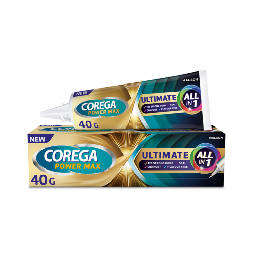 Corega Ultimate All-In-One, Στερεωτική Κρέμα Τεχνητής Οδοντοστοιχίας για Ακόμα Μεγαλύτερη Δύναμη Μασήματος, 40g
