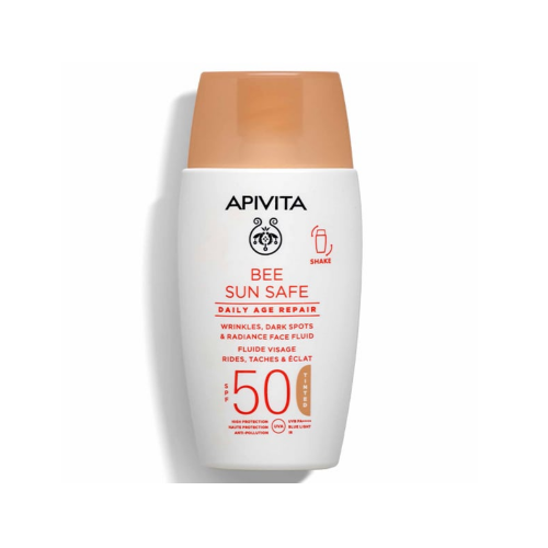 Apivita Bee Sun Safe Daily Age Repair Dry Touch Tinted Λεπτόρευστη Κρέμα Προσώπου κατά των Πανάδων & Ρυτίδων SPF50 με Χρώμα, 50ml