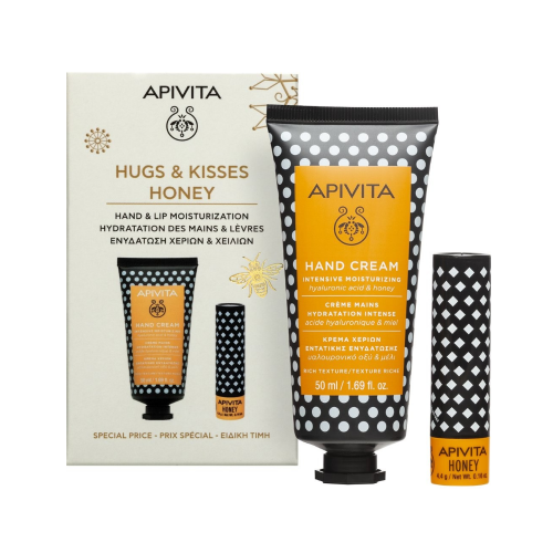 Apivita Promo Hugs & Kisses με Κρέμα Χεριών Εντατικής Ενυδάτωσης με Υαλουρονικό Οξύ & Μέλι, 50ml & Honey Balm για Σκασμένα Χείλη, 4.4g, 1σετ