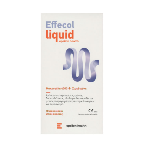 Epsilon Health Effecol Liquid για την Αντιμετώπιση της Δυσκοιλιότητας, Γαστρεντερικών Αερίων & Τυμπανισμού με Γεύση Πορτοκάλι, 300ml (30ml x 10 Sachets)